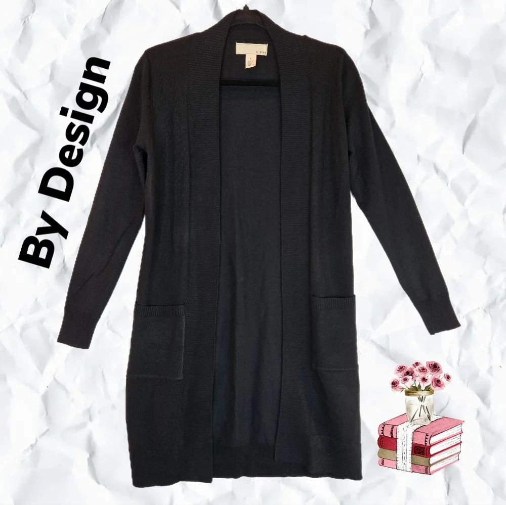 By Design Black knit Long Line Open Front Cardigan Casual Comfort Sz S, So Soft